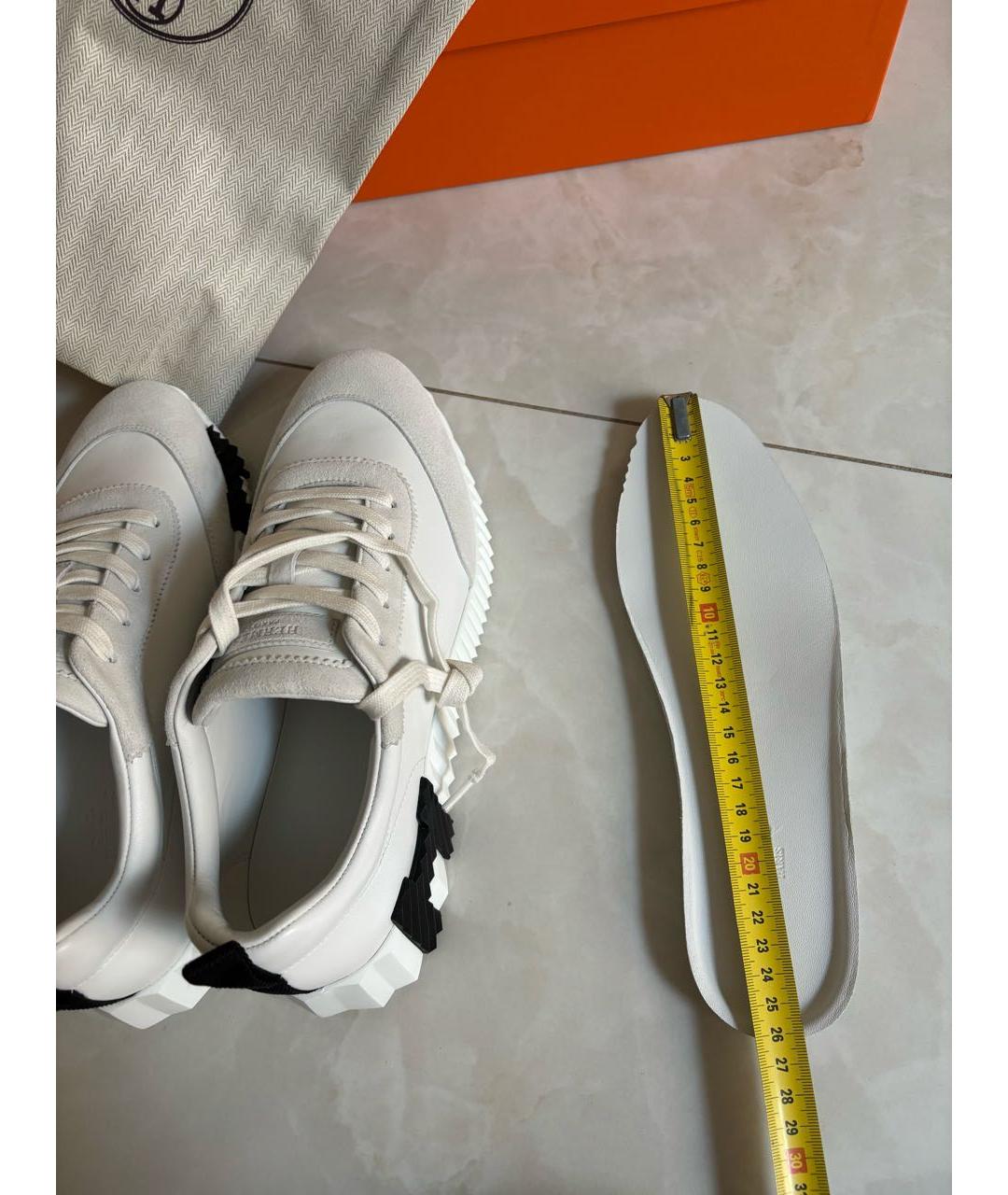 HERMES Белые кожаные кроссовки, фото 4
