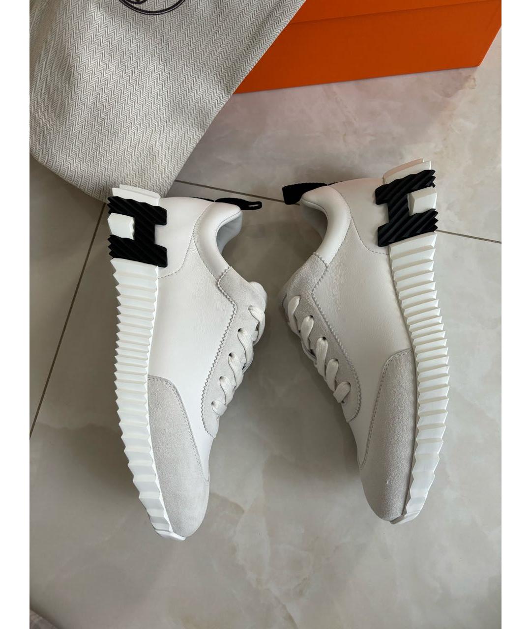 HERMES Белые кожаные кроссовки, фото 9