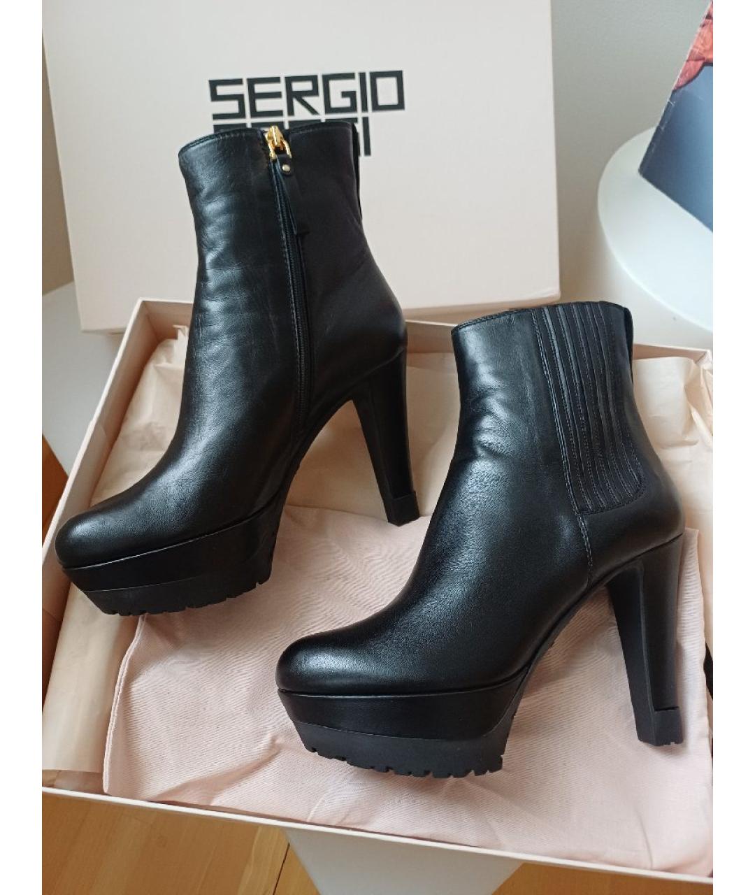 SERGIO ROSSI Черные кожаные ботильоны, фото 5