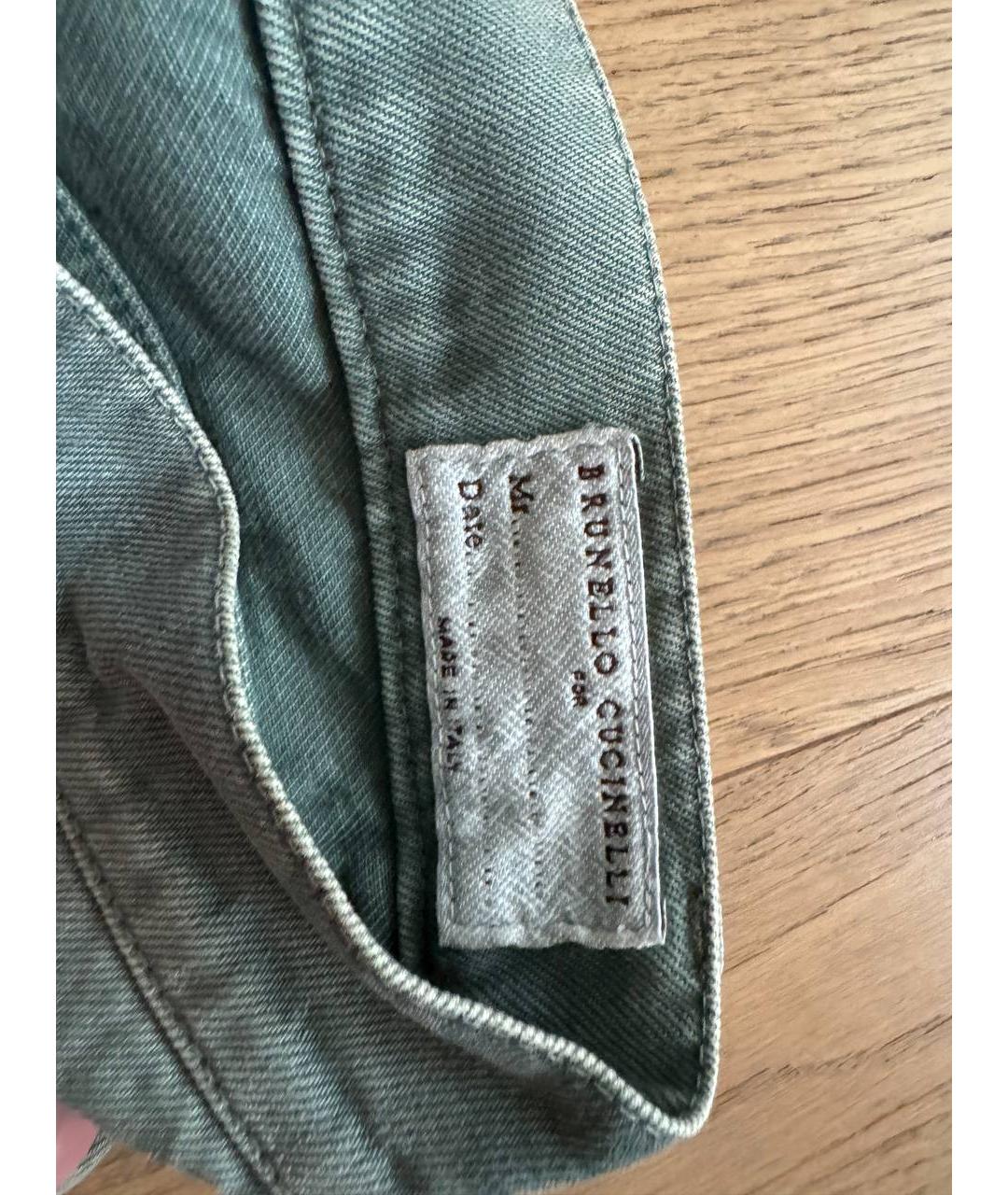 BRUNELLO CUCINELLI Хаки хлопковые прямые джинсы, фото 3