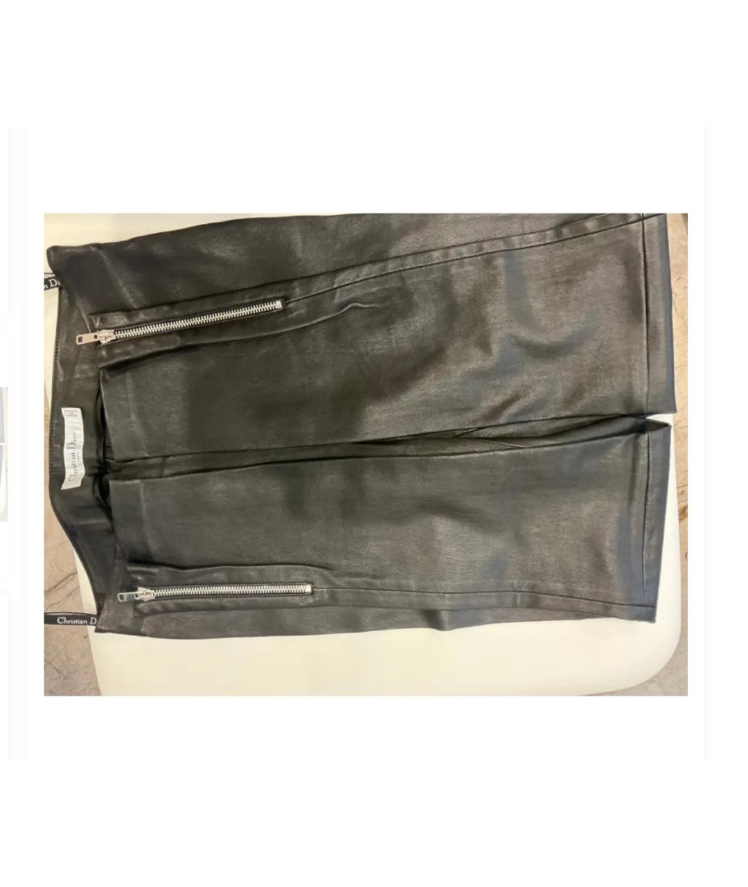 CHRISTIAN DIOR Черные кожаные брюки узкие, фото 2