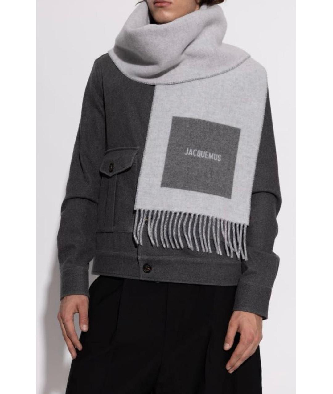 JACQUEMUS Серый шерстяной шарф, фото 4