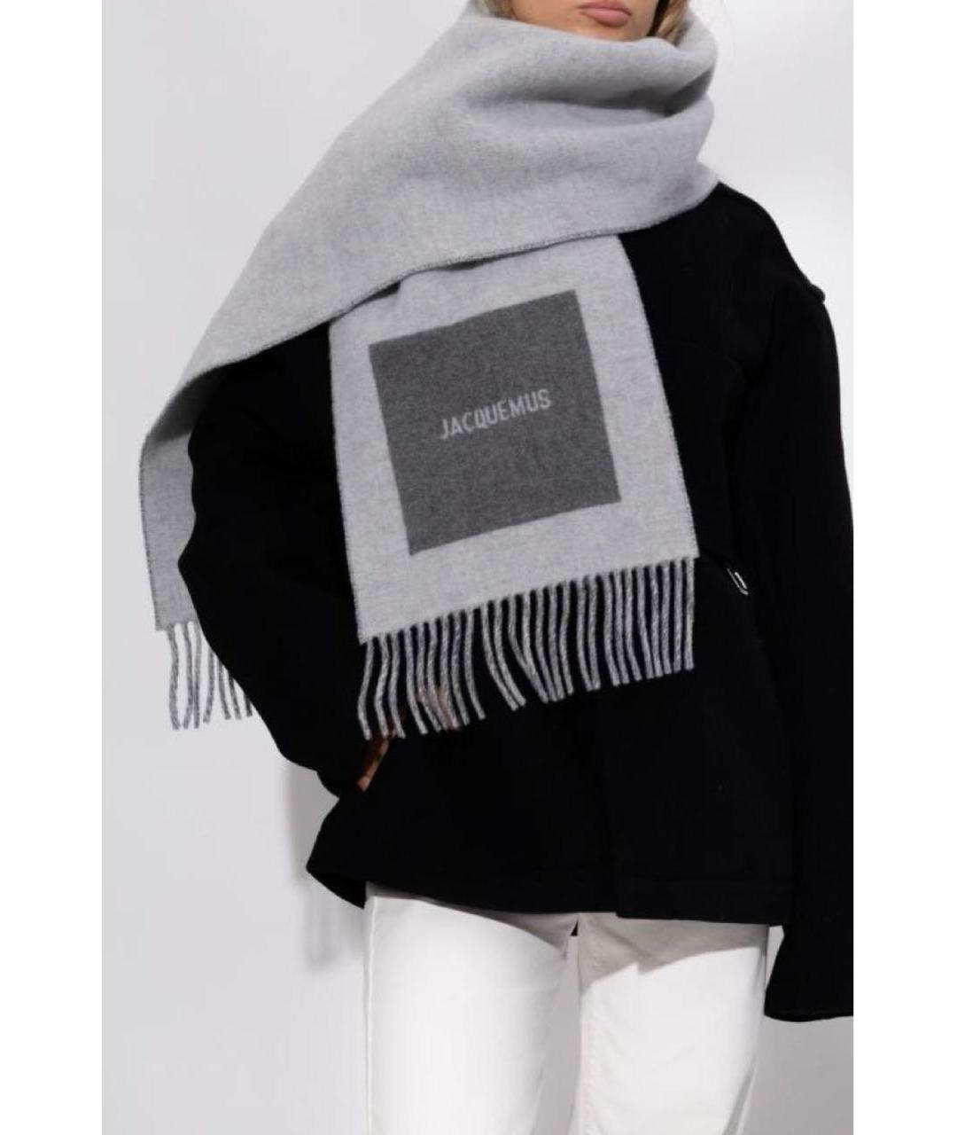 JACQUEMUS Серый шерстяной шарф, фото 5