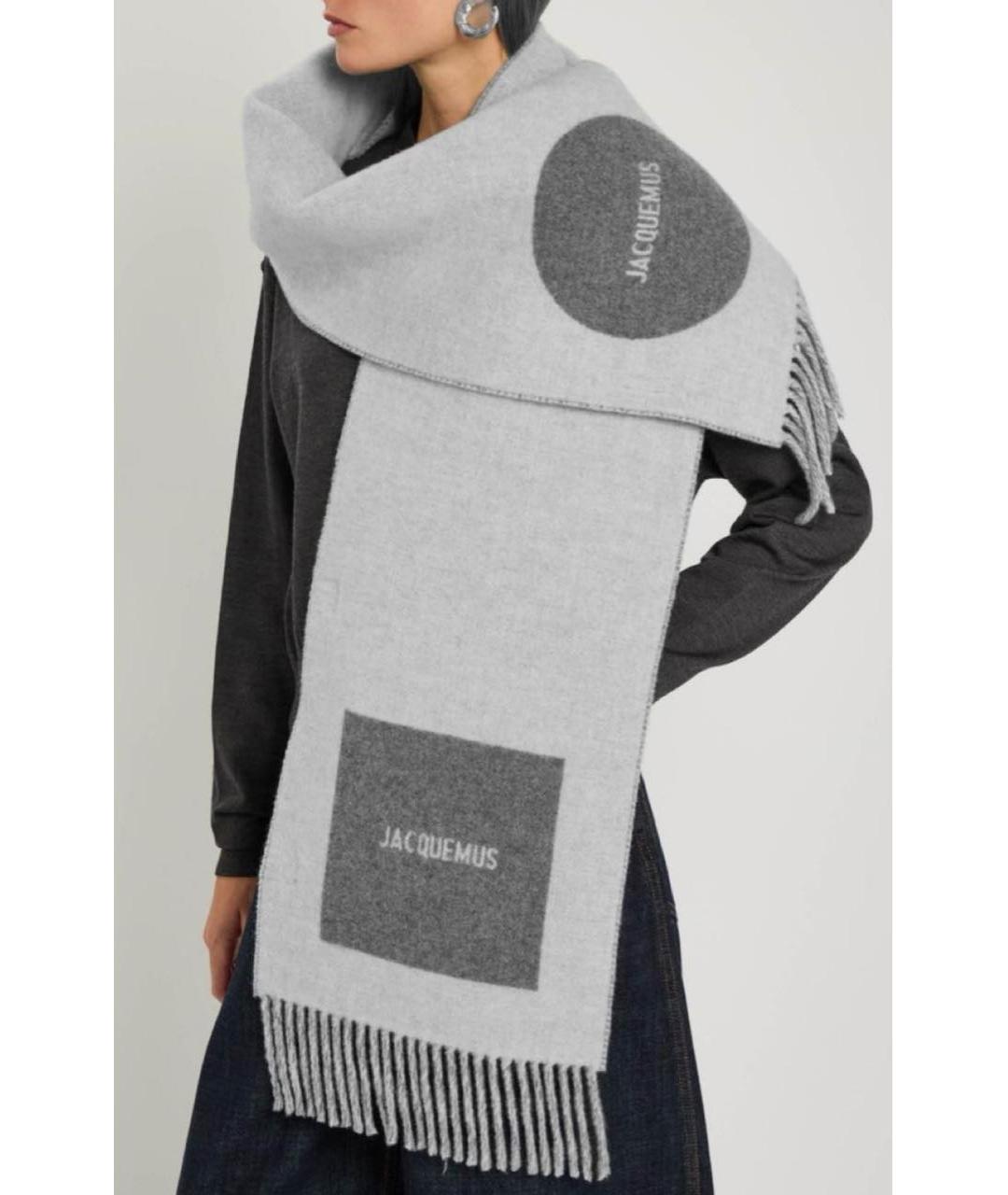 JACQUEMUS Серый шерстяной шарф, фото 2