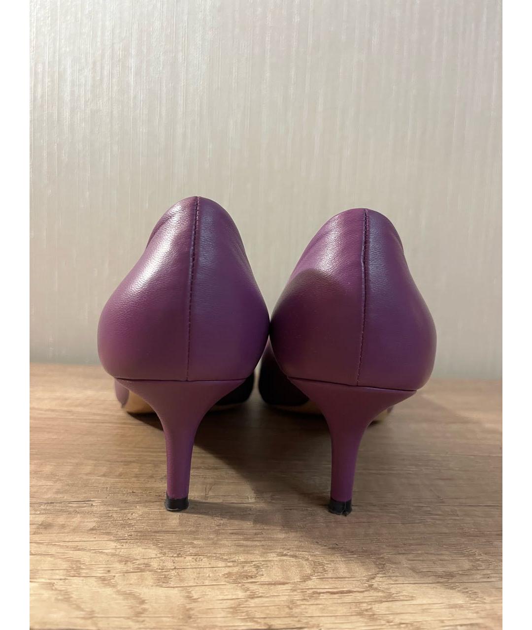 VERSACE Фиолетовые кожаные лодочки на низком каблуке, фото 4