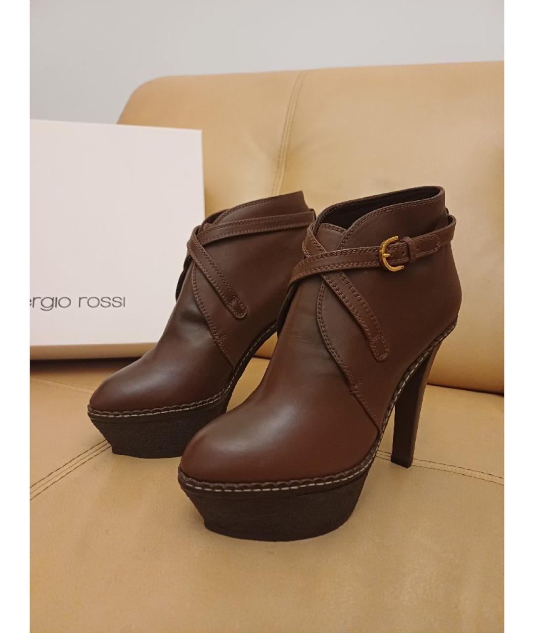 SERGIO ROSSI Коричневые кожаные ботильоны, фото 4