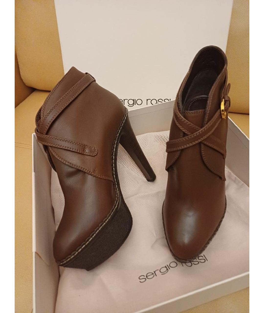 SERGIO ROSSI Коричневые кожаные ботильоны, фото 3