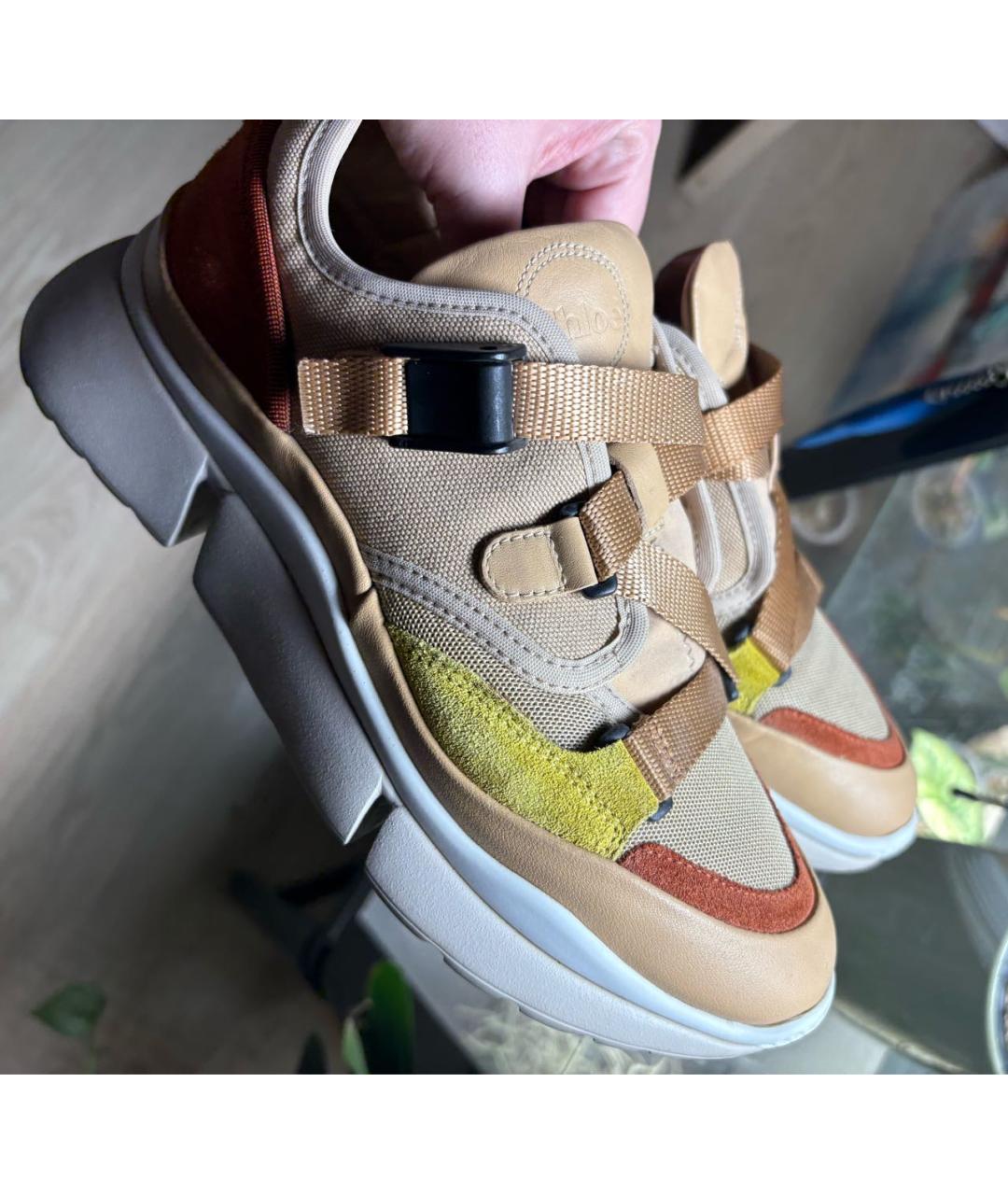 CHLOE Горчичные кожаные кроссовки, фото 5