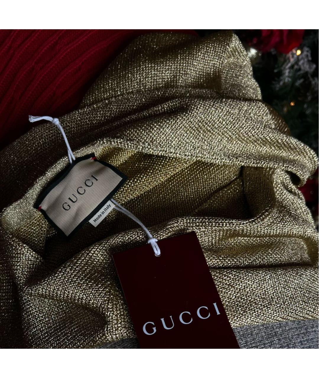GUCCI Золотое вискозное вечернее платье, фото 3