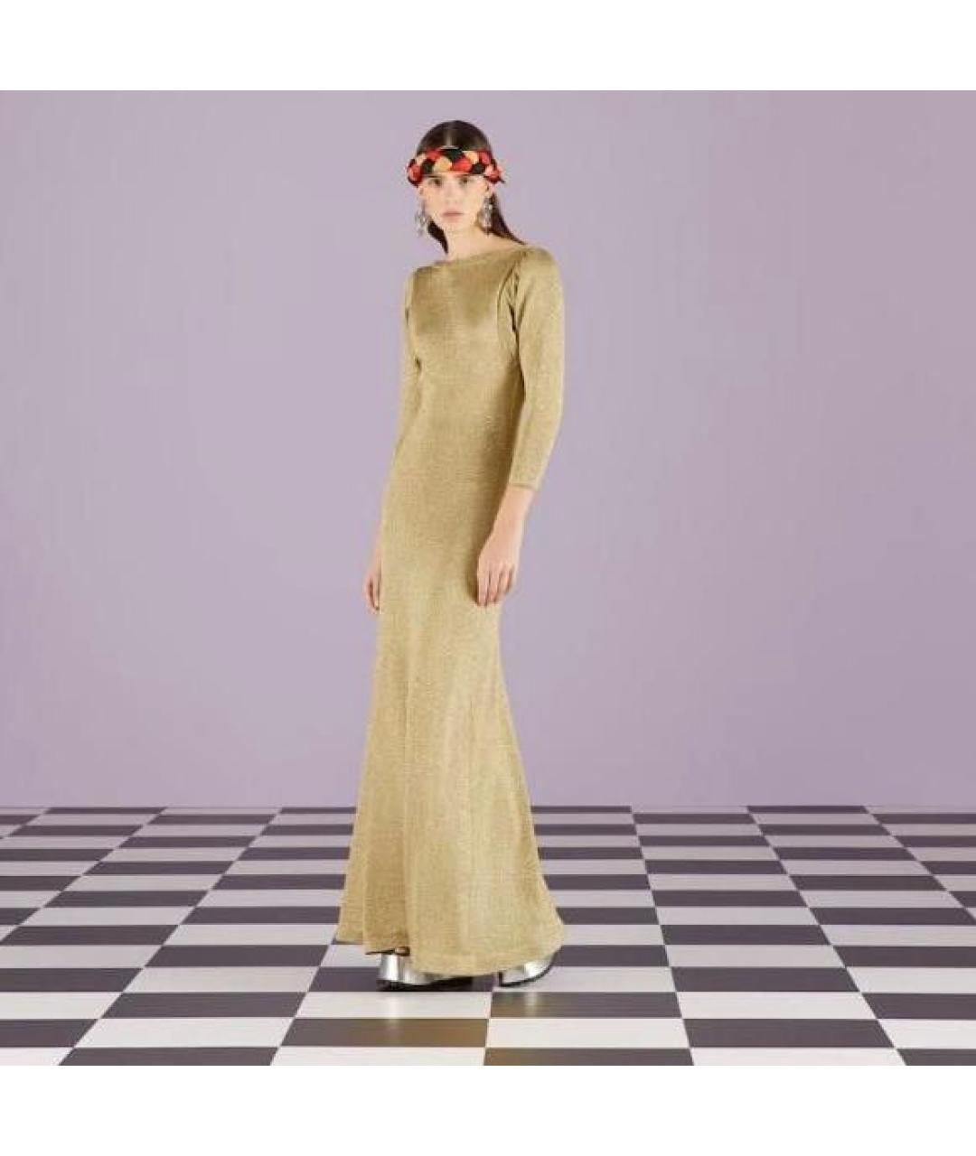 GUCCI Золотое вискозное вечернее платье, фото 5