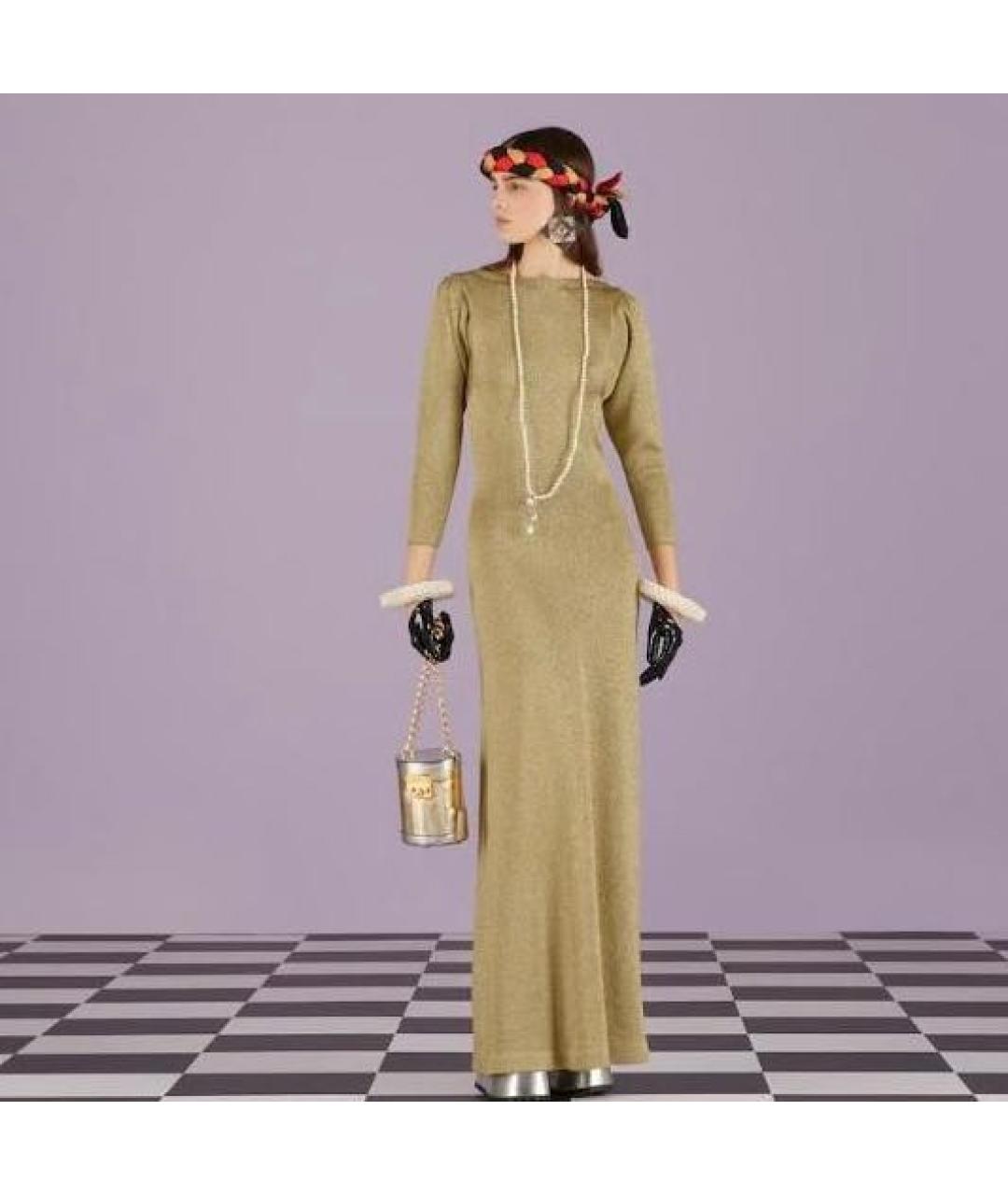 GUCCI Золотое вискозное вечернее платье, фото 6