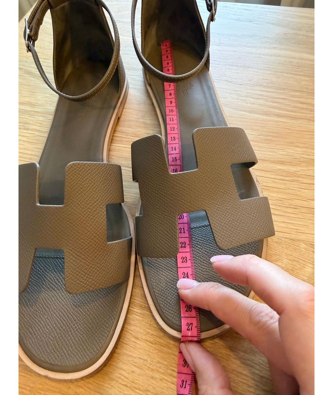 HERMES Антрацитовые кожаные босоножки, фото 7