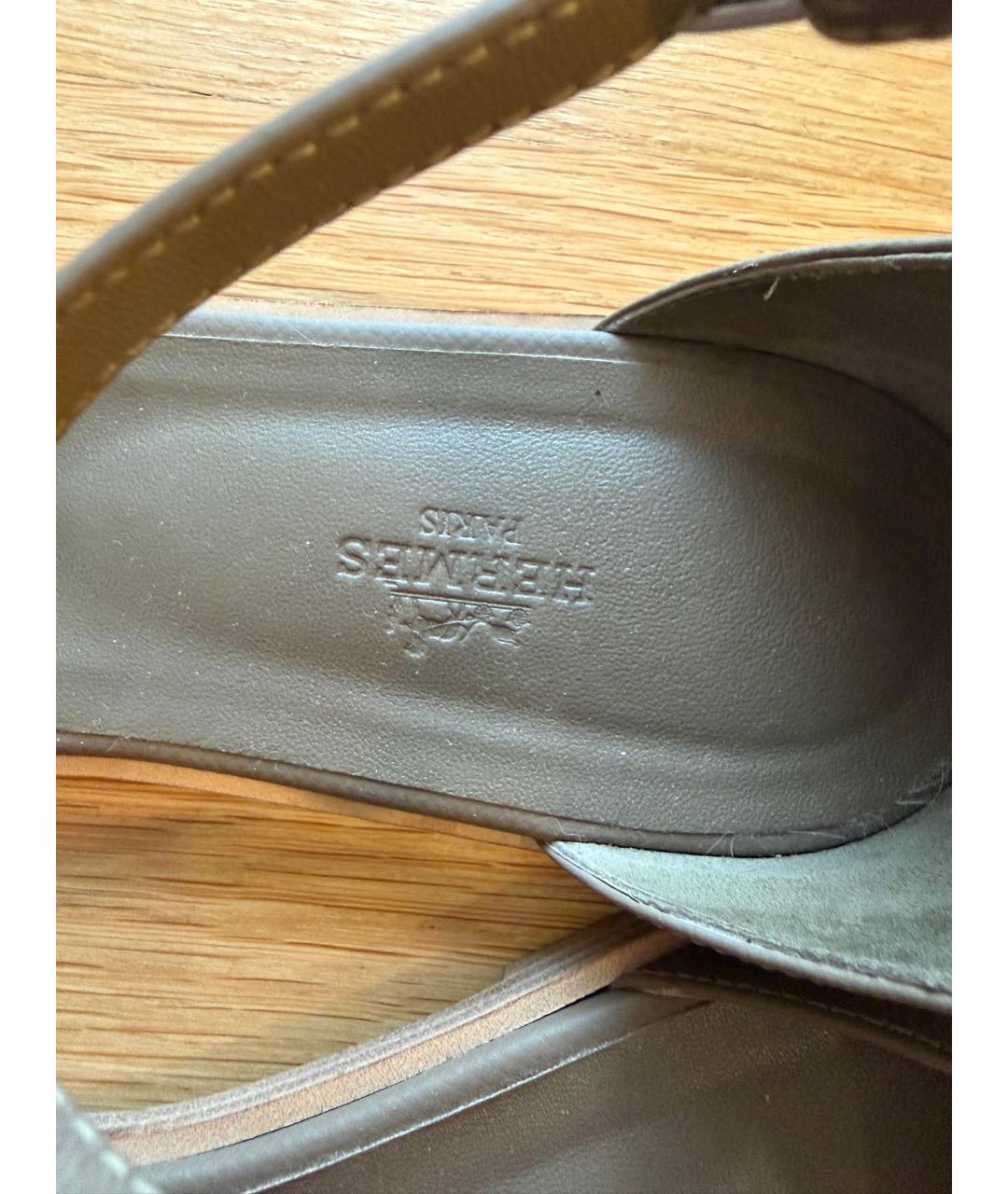 HERMES Антрацитовые кожаные босоножки, фото 6