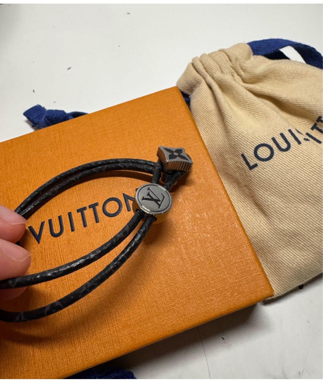 LOUIS VUITTON Черный кожаный браслет, фото 3