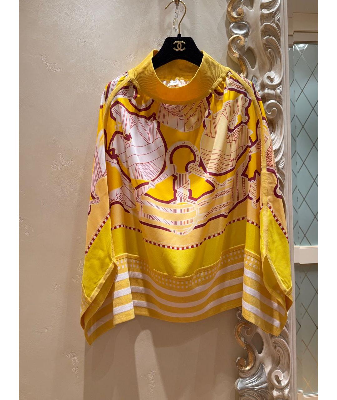 HERMES Желтая шелковая блузы, фото 9