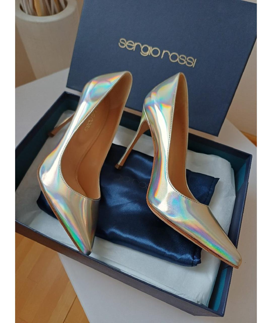 SERGIO ROSSI Золотые кожаные туфли, фото 3