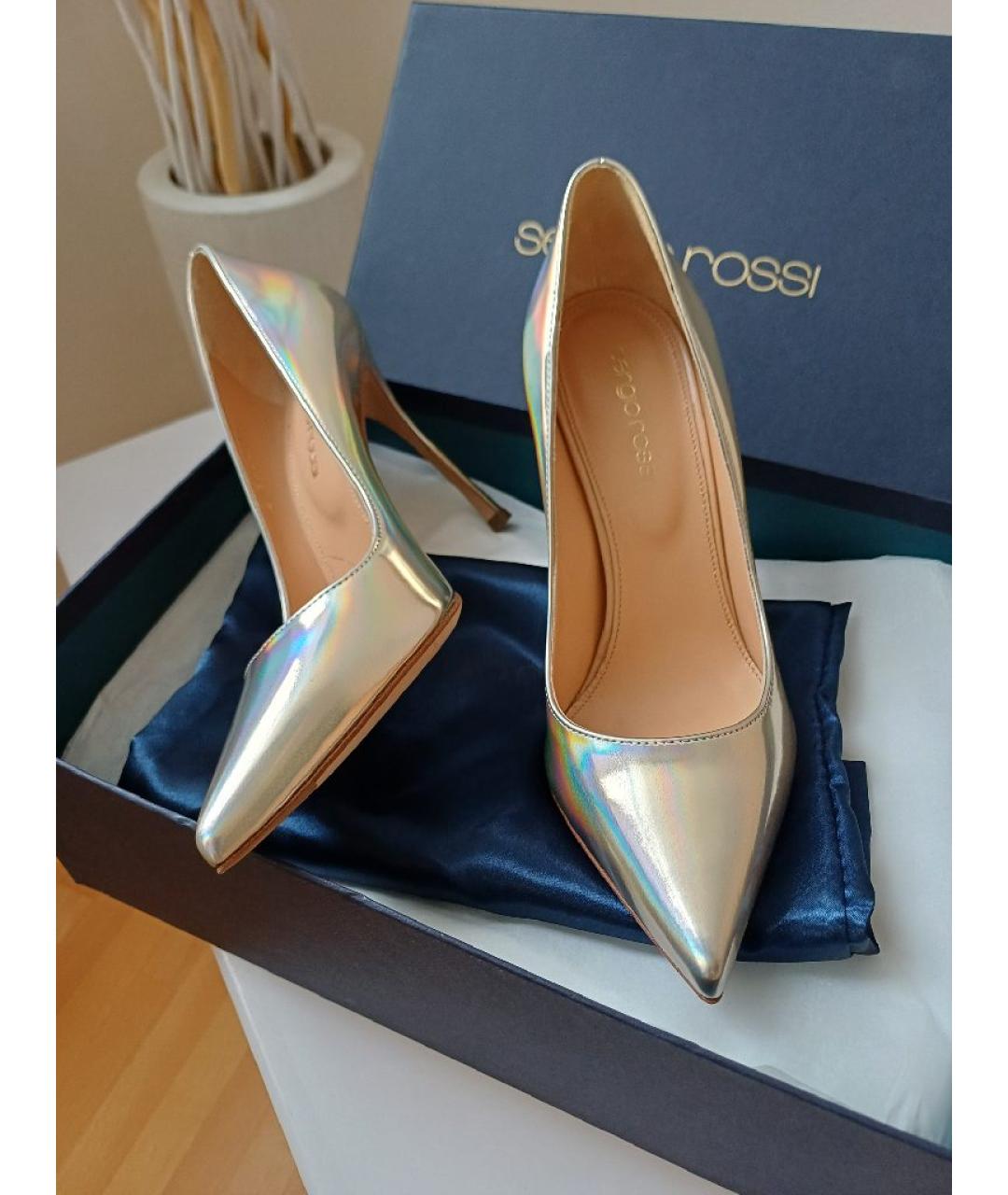 SERGIO ROSSI Золотые кожаные туфли, фото 4