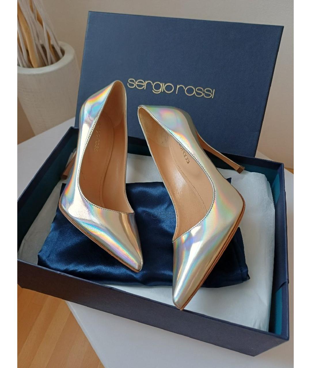 SERGIO ROSSI Золотые кожаные туфли, фото 2