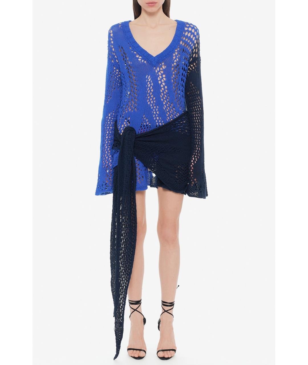 THE ATTICO Синее шерстяное коктейльное платье, фото 6