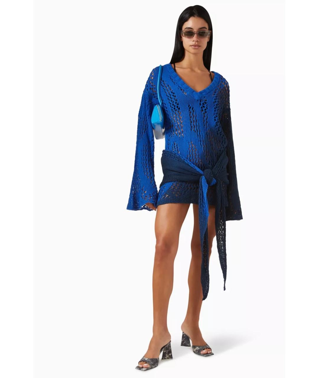 THE ATTICO Синее шерстяное коктейльное платье, фото 2