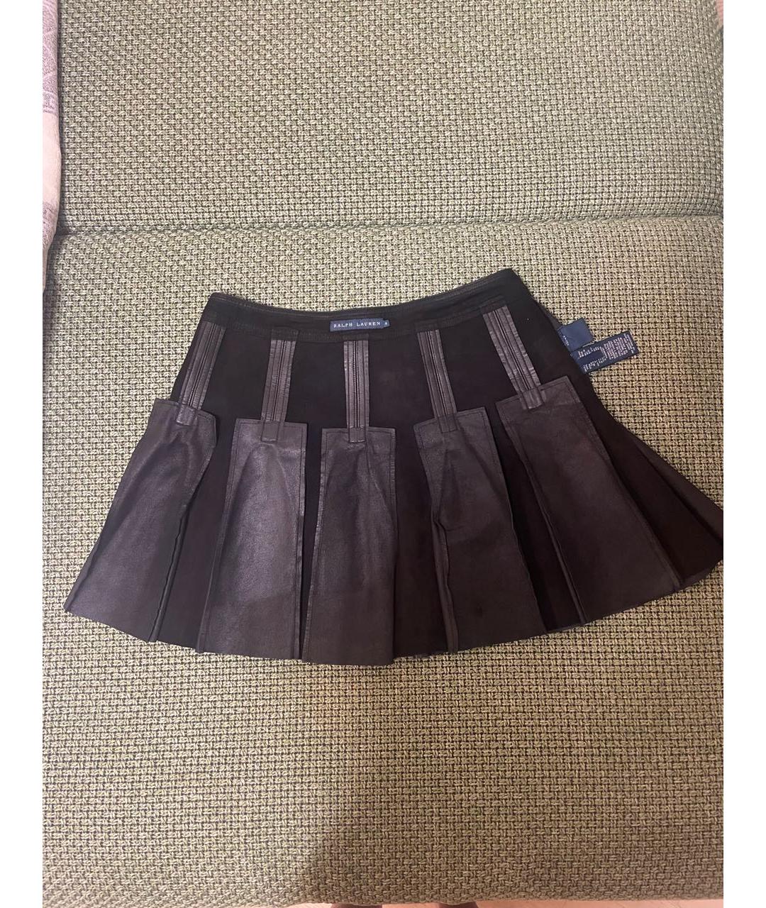 RALPH LAUREN Черная кожаная юбка мини, фото 5