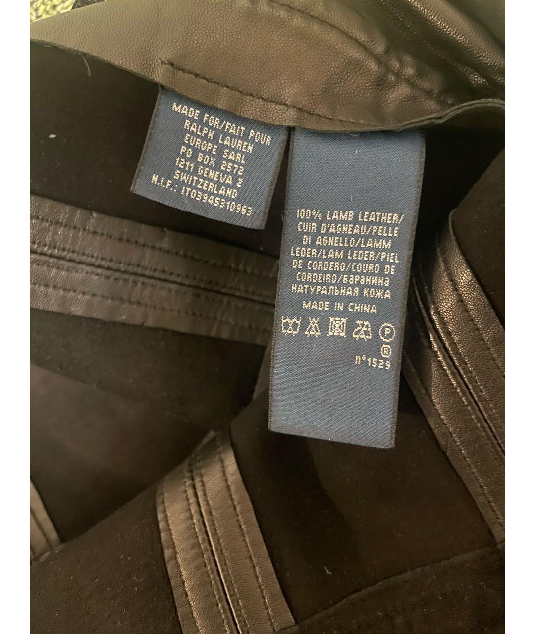 RALPH LAUREN Черная кожаная юбка мини, фото 3