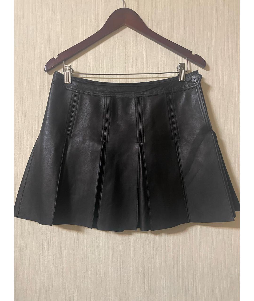 RALPH LAUREN Черная кожаная юбка мини, фото 6