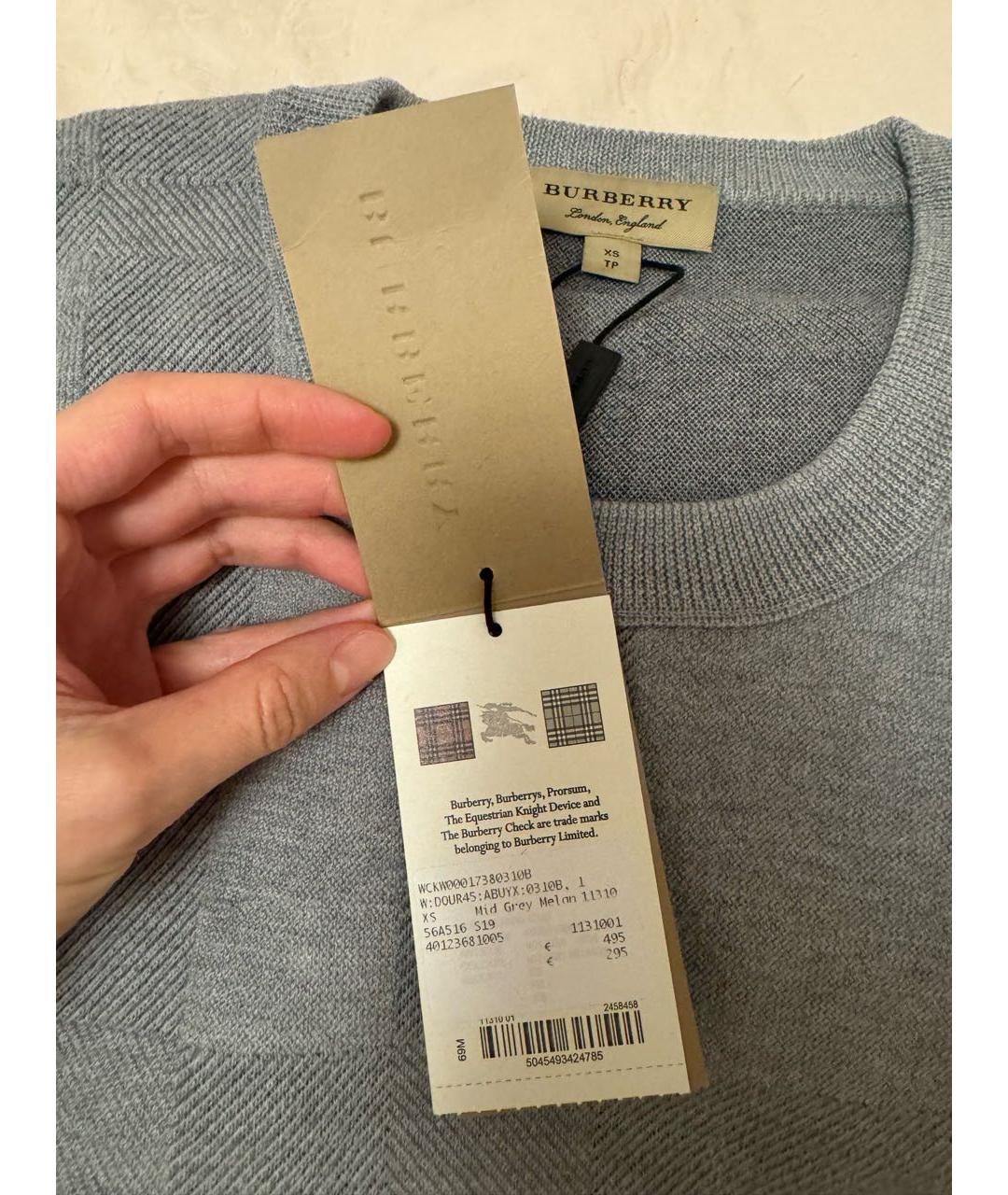 BURBERRY Серый шерстяной джемпер / свитер, фото 8