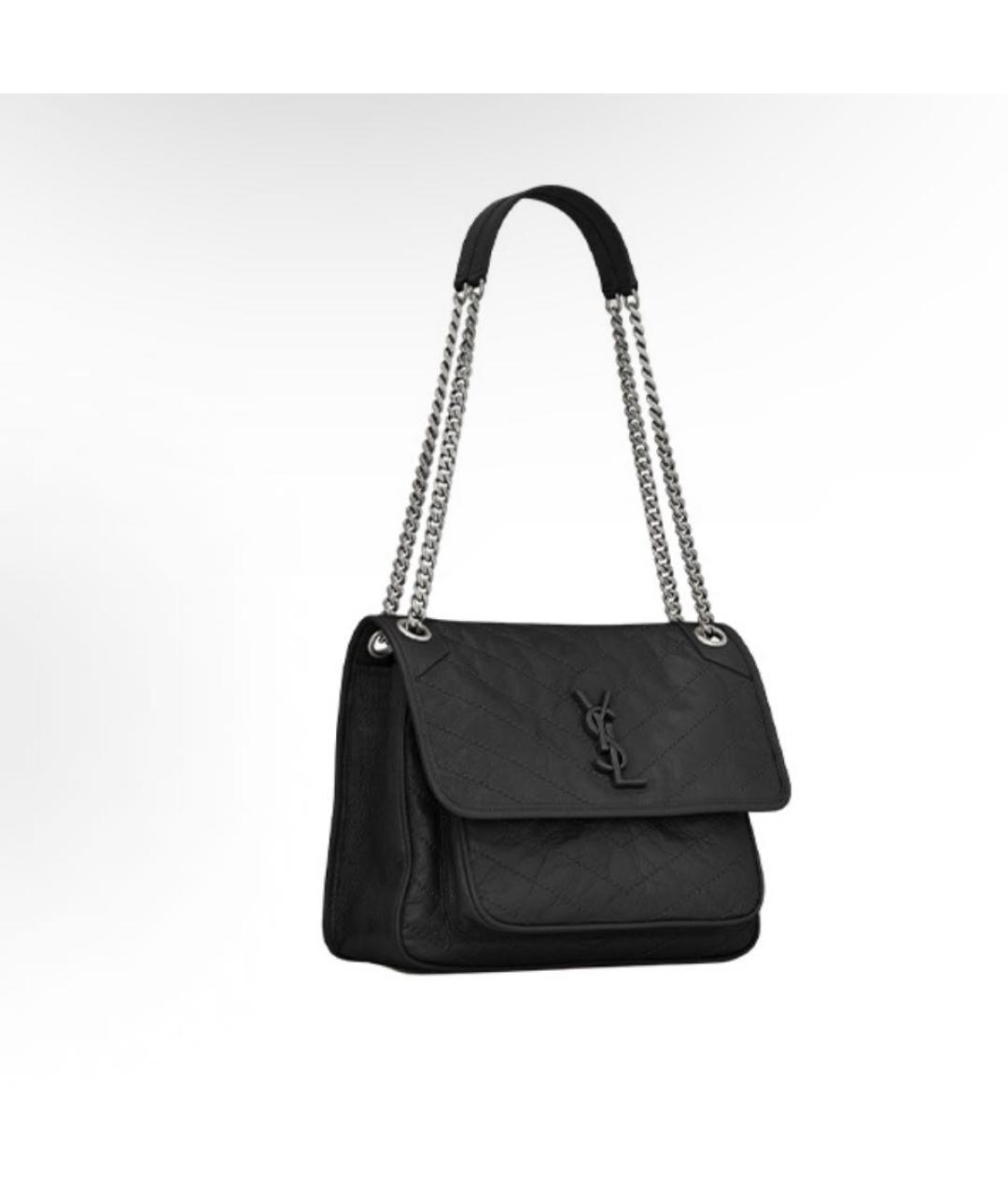 SAINT LAURENT Черная кожаная сумка через плечо, фото 2