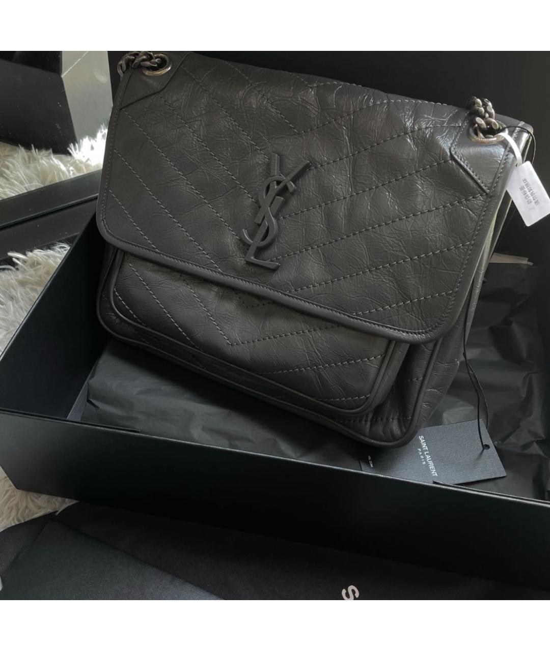 SAINT LAURENT Черная кожаная сумка через плечо, фото 3