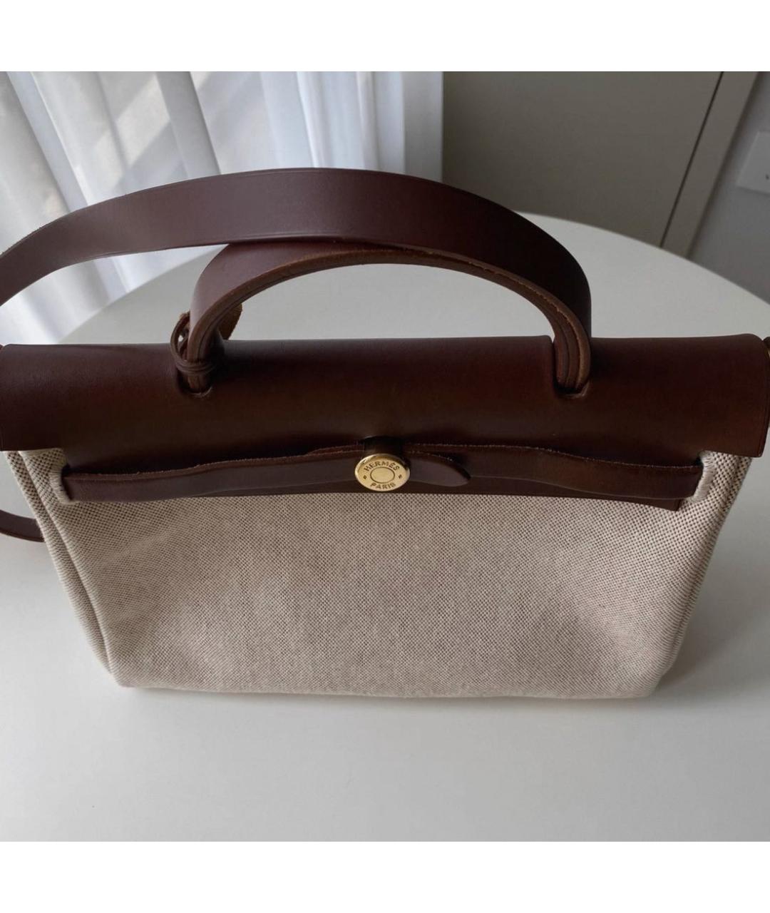 HERMES Бежевая тканевая сумка через плечо, фото 2