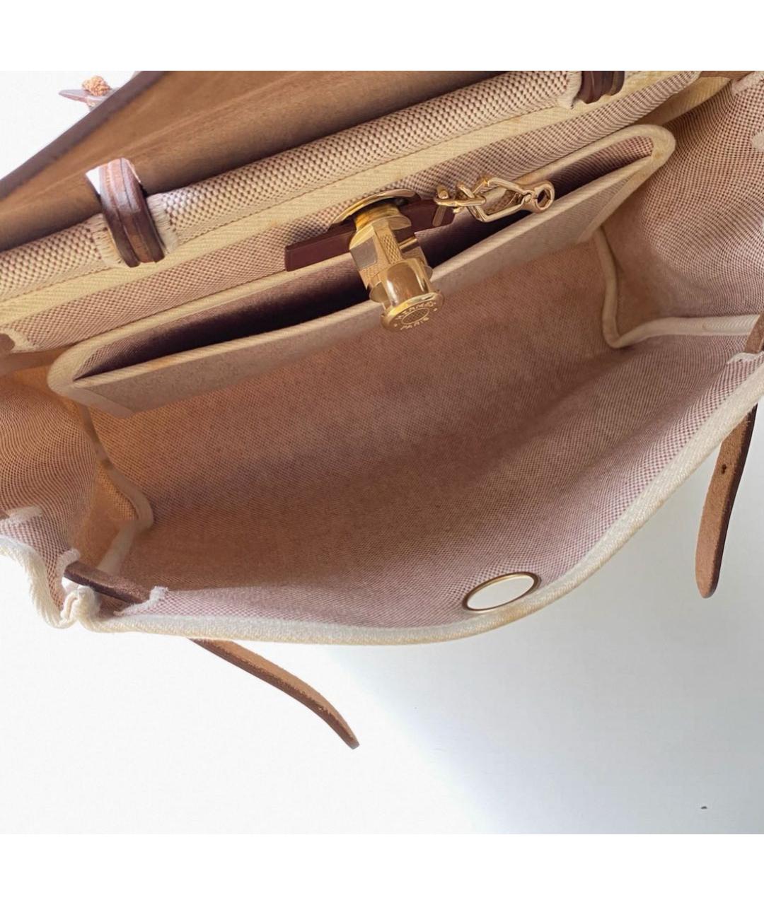 HERMES Бежевая тканевая сумка через плечо, фото 5