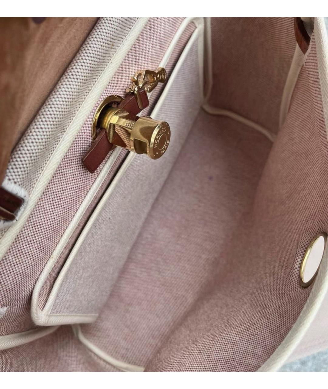 HERMES Бежевая тканевая сумка через плечо, фото 4