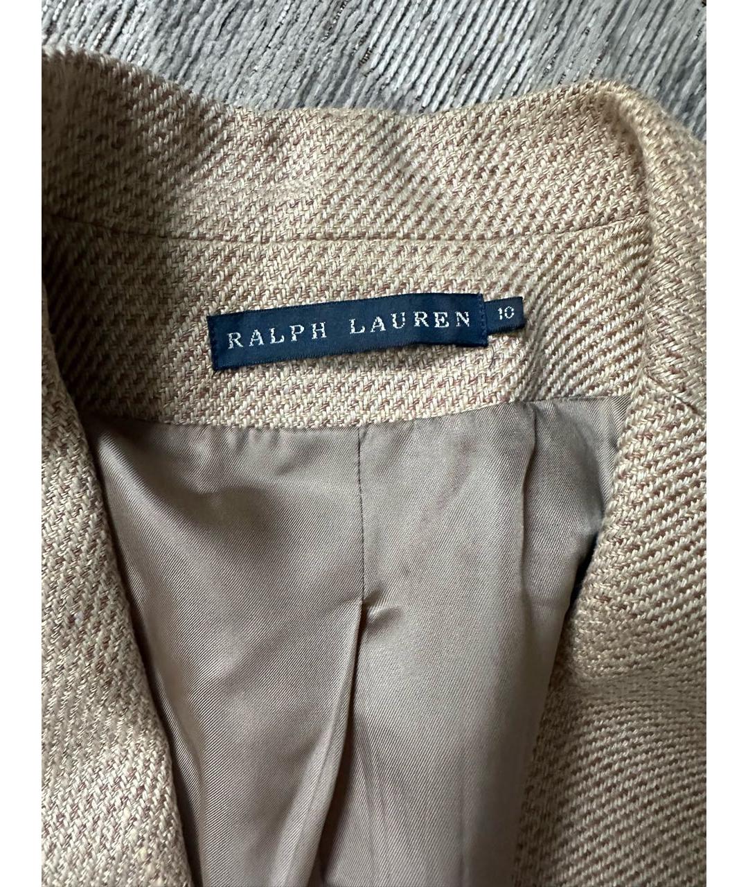 RALPH LAUREN Бежевый льняной жакет/пиджак, фото 3