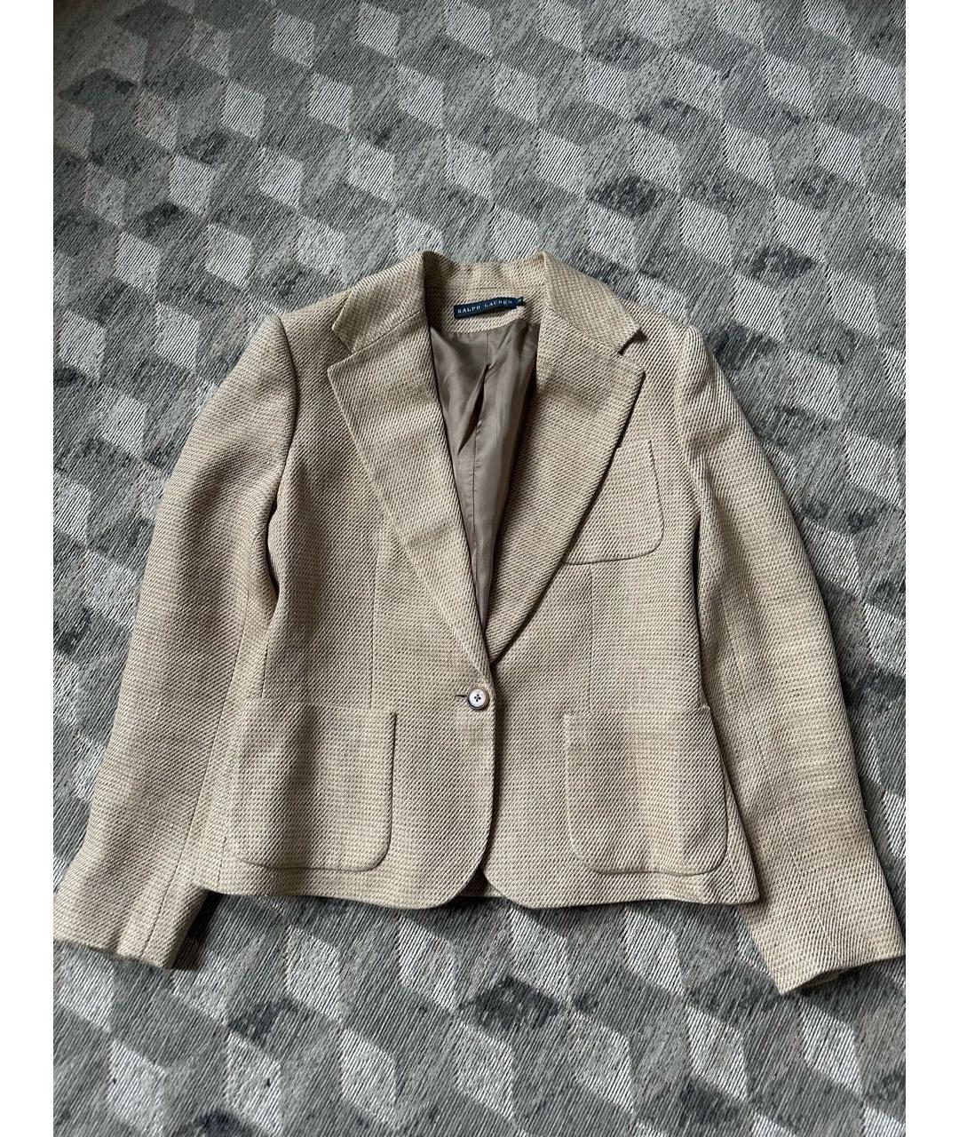 RALPH LAUREN Бежевый льняной жакет/пиджак, фото 9