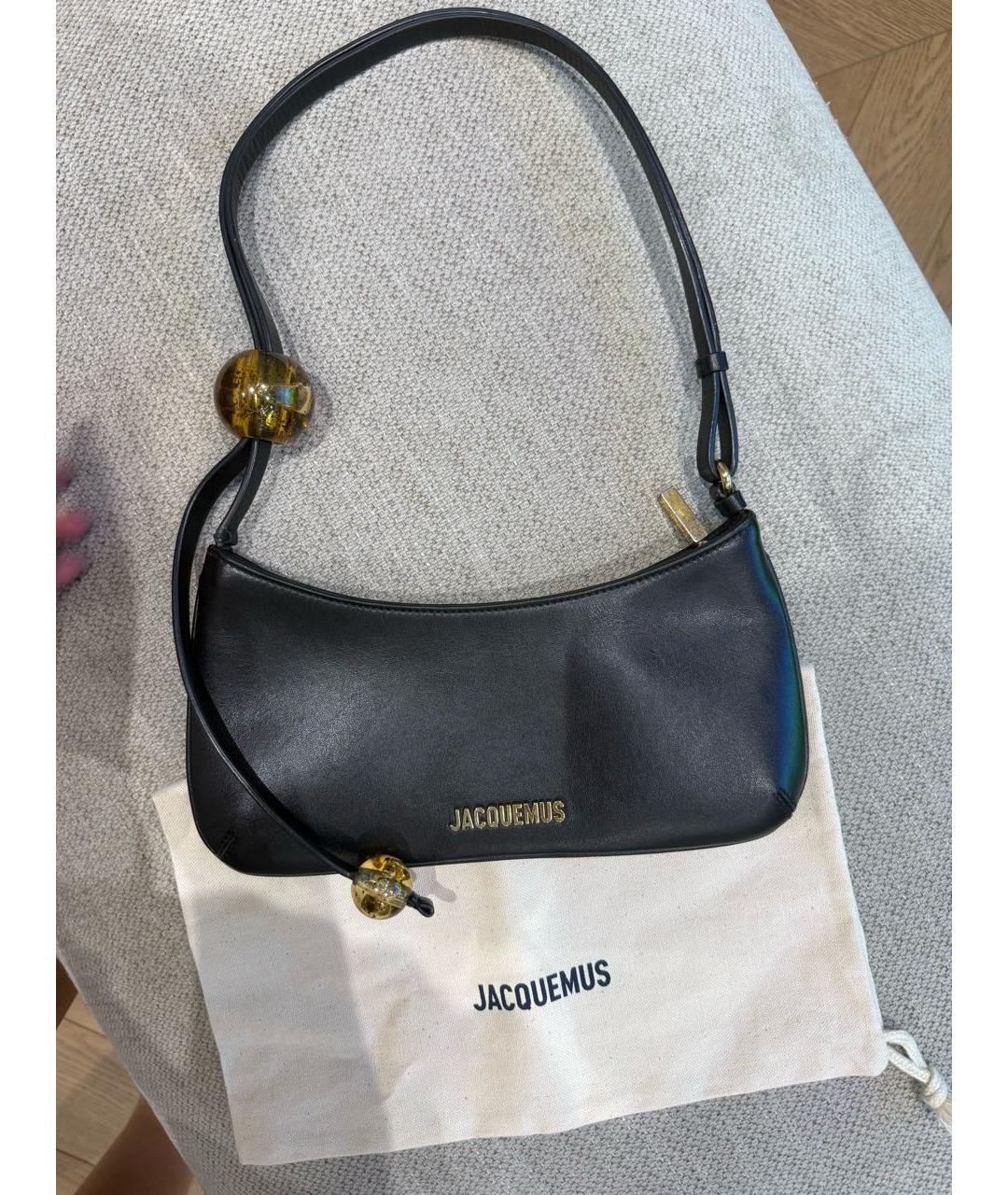 JACQUEMUS Черная кожаная сумка через плечо, фото 3