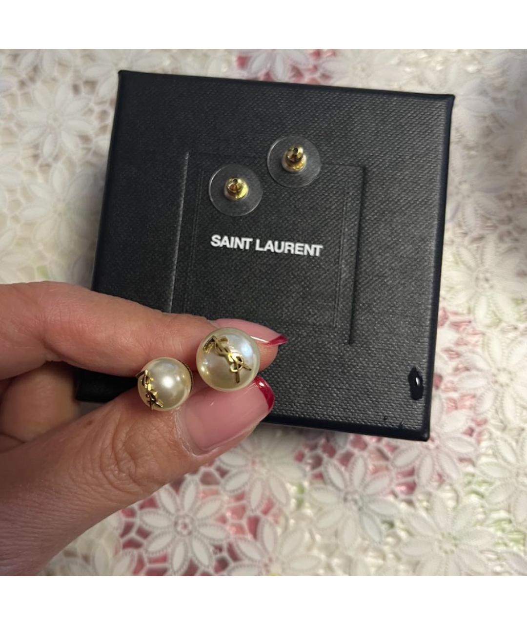 SAINT LAURENT Белые металлические серьги, фото 3