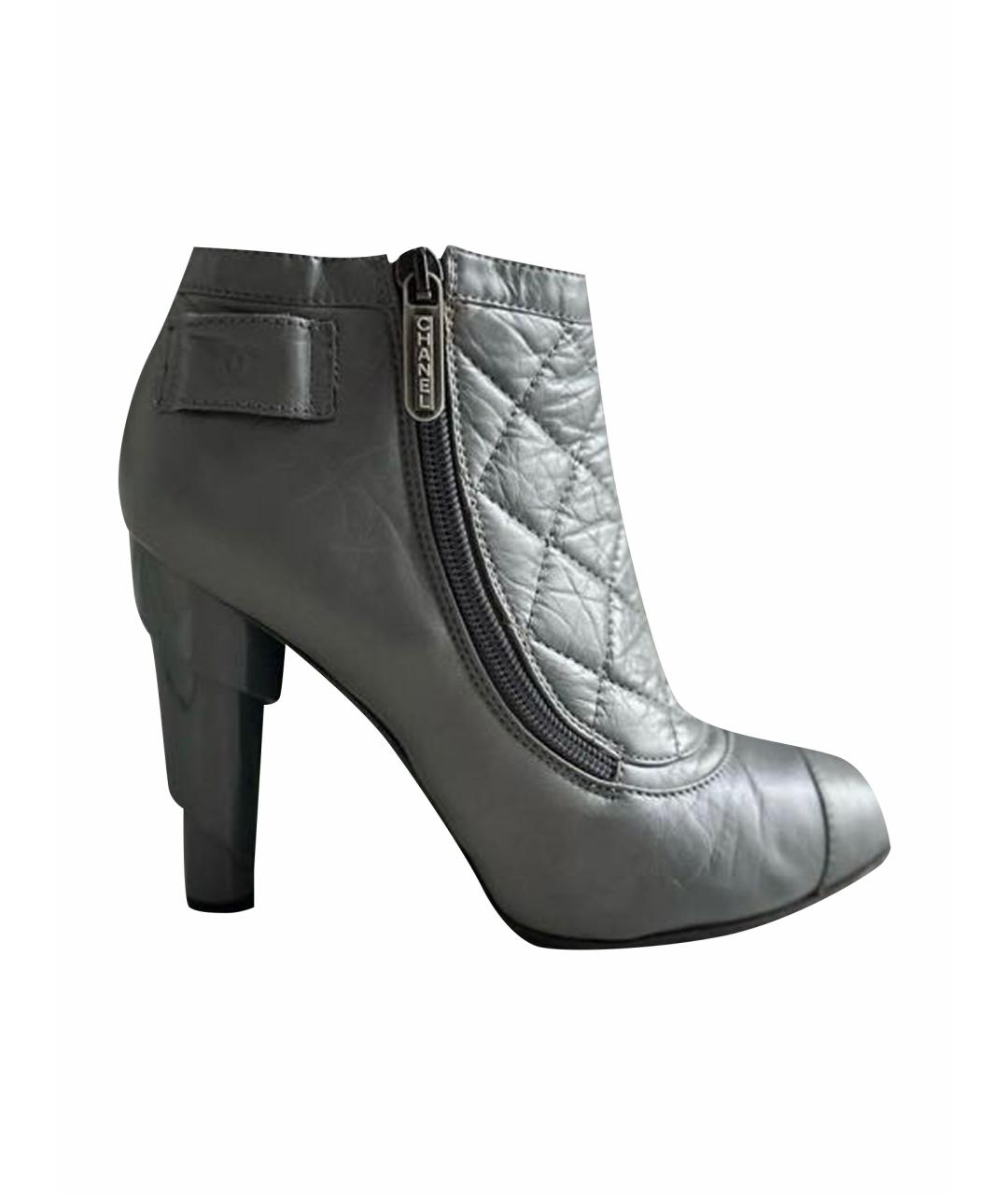 CHANEL Серые кожаные ботильоны, фото 1