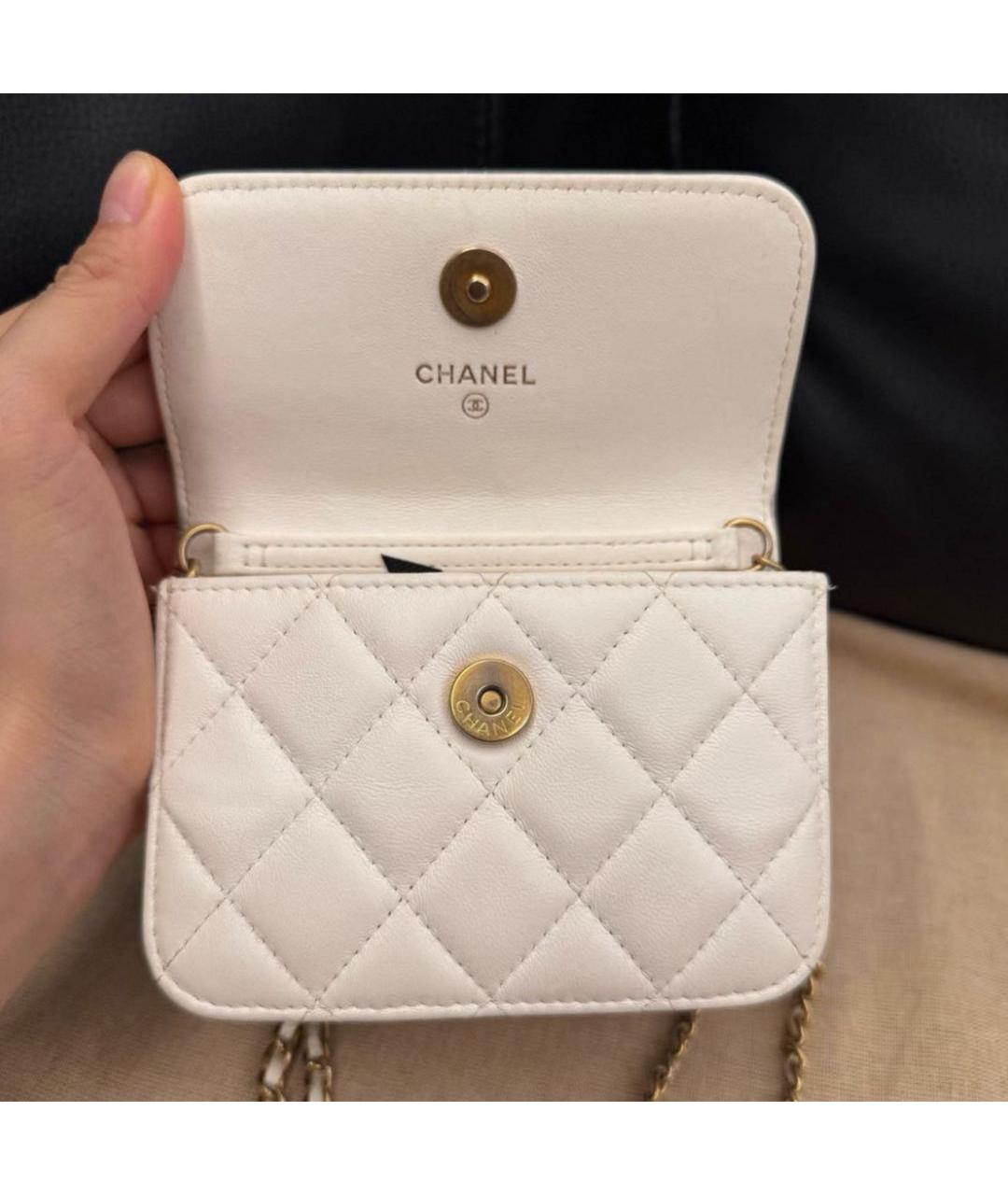 CHANEL Белая кожаная сумка через плечо, фото 5