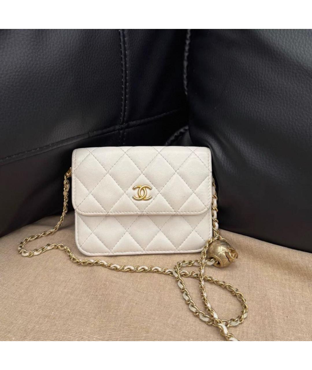 CHANEL Белая кожаная сумка через плечо, фото 6