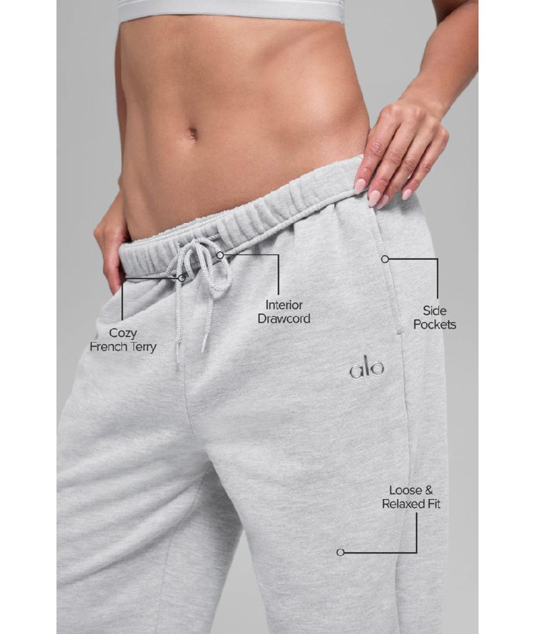 ALO YOGA Серые хлопковые спортивные брюки и шорты, фото 6
