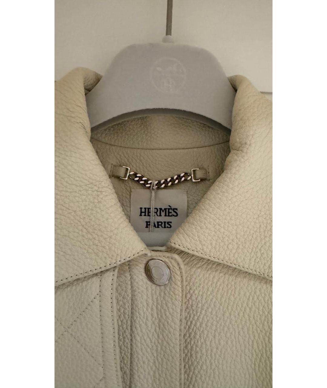 HERMES Бежевый кожаный тренч/плащ, фото 2