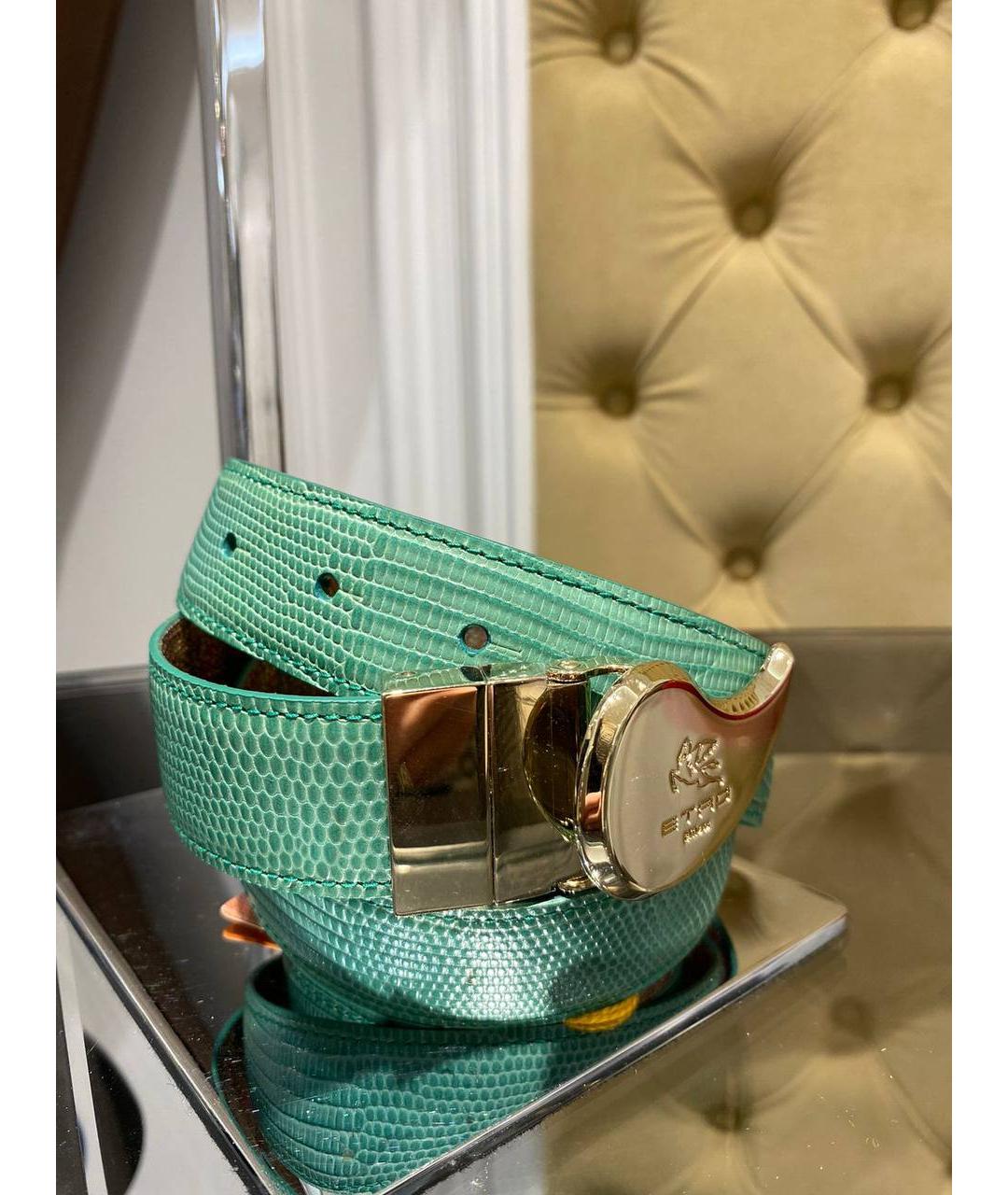 ETRO Бирюзовый кожаный ремень, фото 4