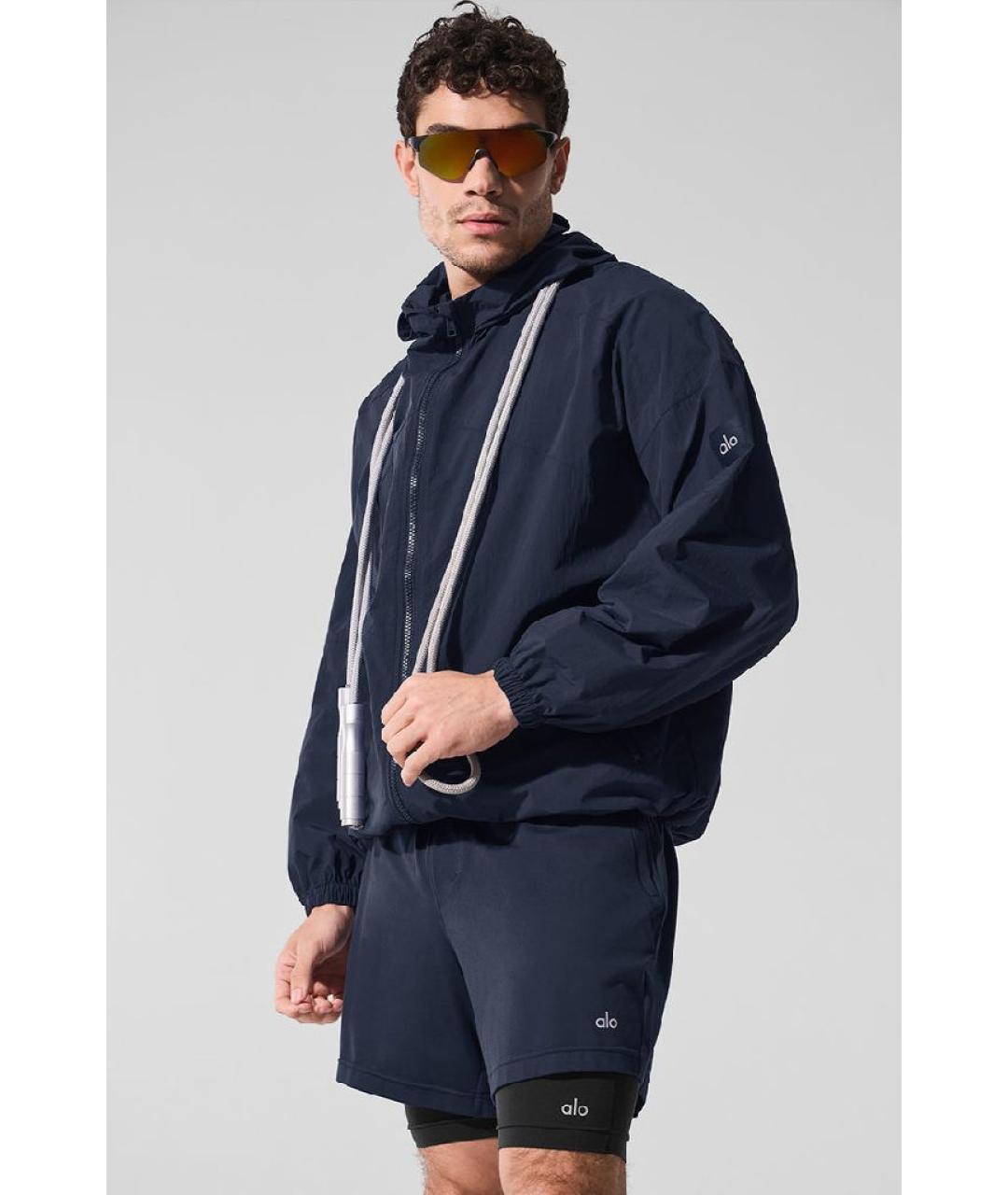 ALO YOGA Темно-синяя синтетическая спортивная куртка, фото 2