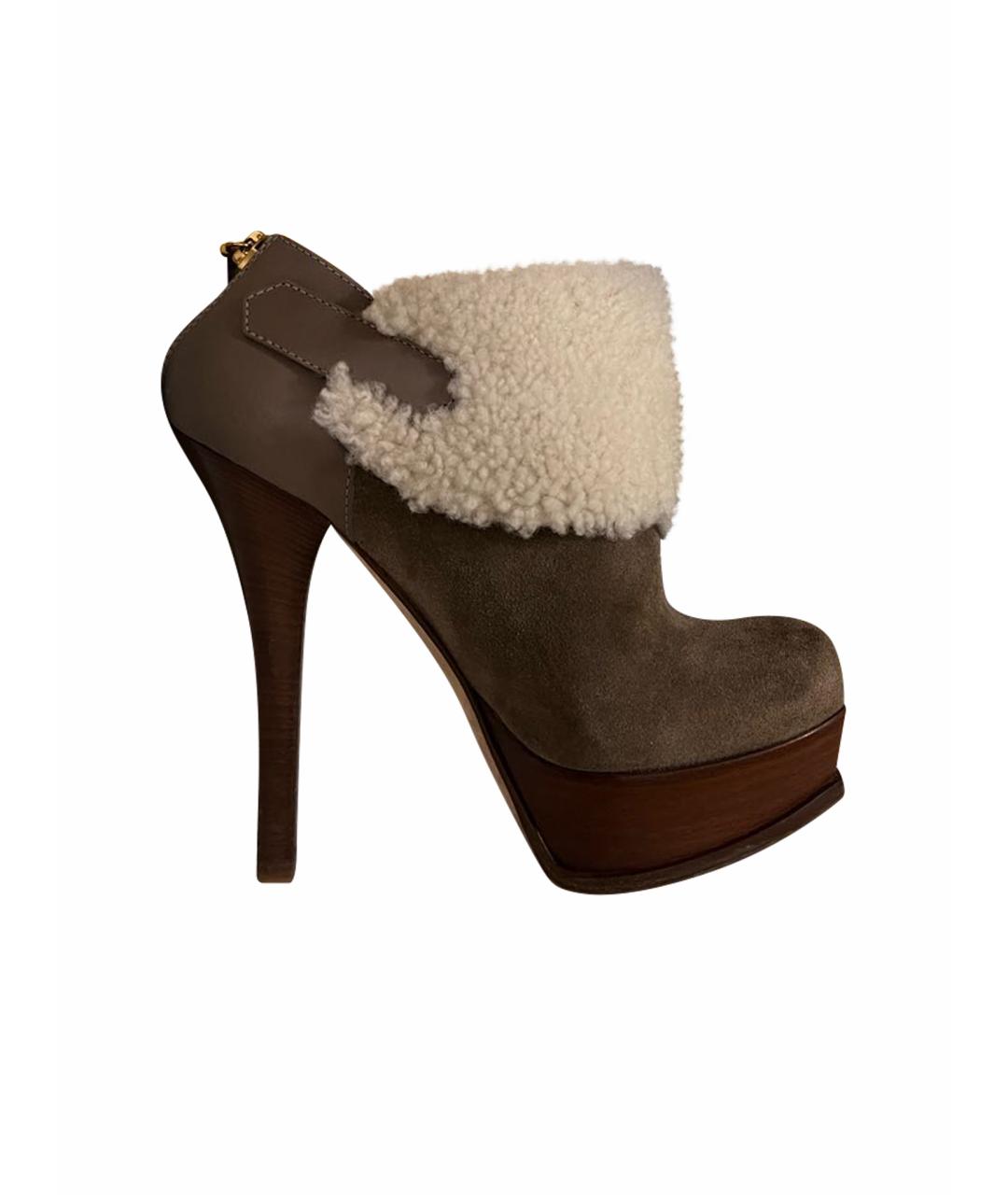 FENDI Бежевые замшевые ботильоны, фото 1