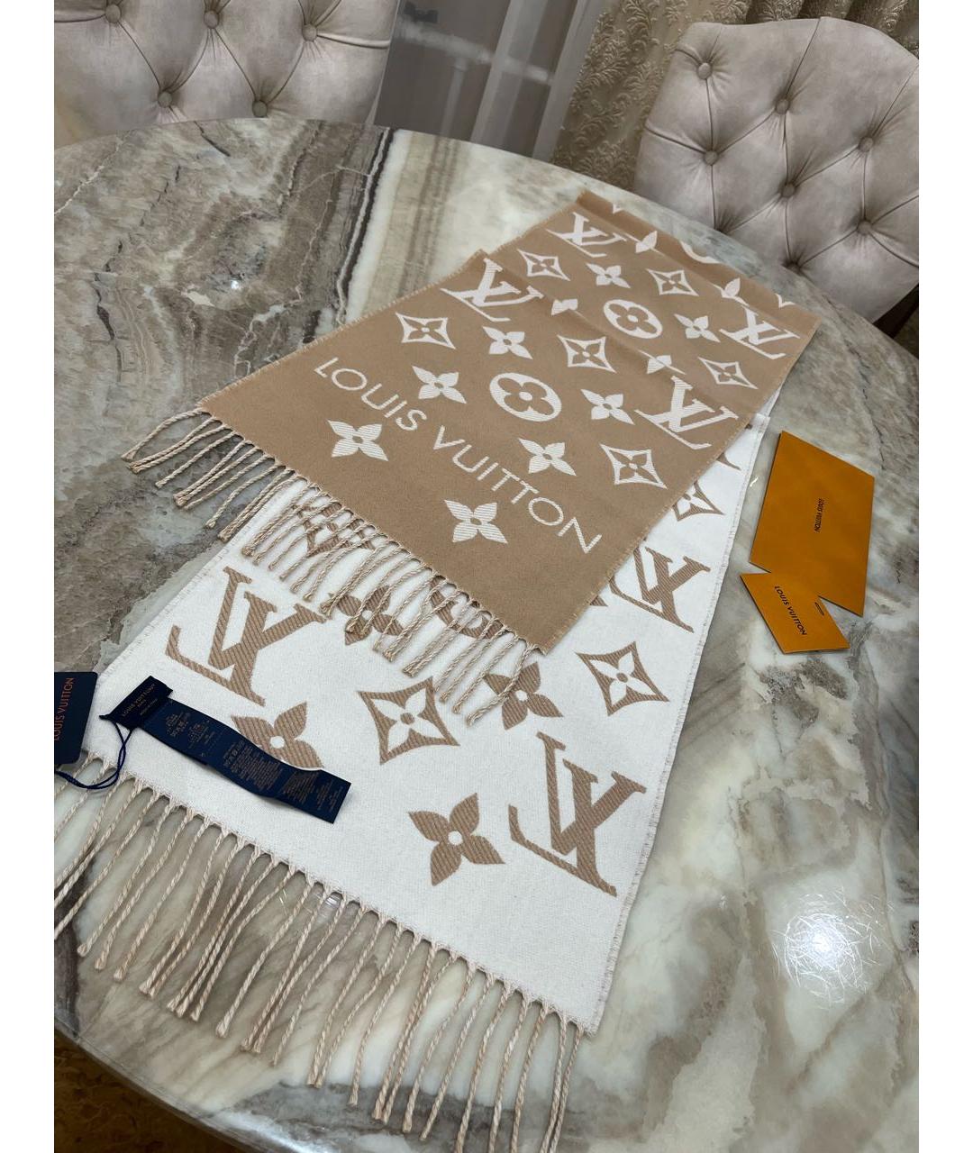 LOUIS VUITTON Бежевый шерстяной шарф, фото 7
