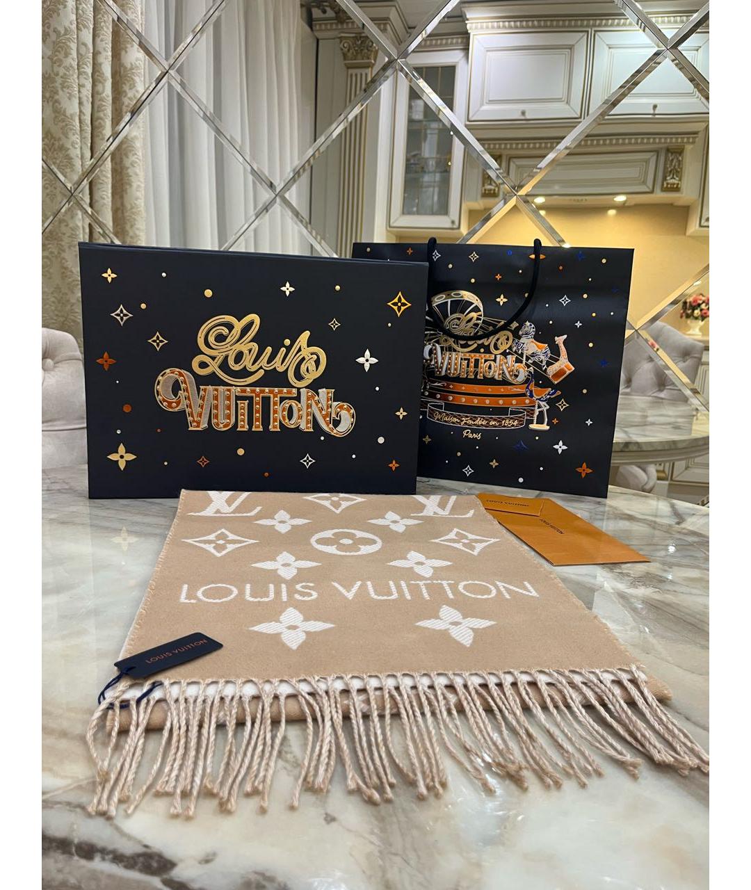 LOUIS VUITTON Бежевый шерстяной шарф, фото 4