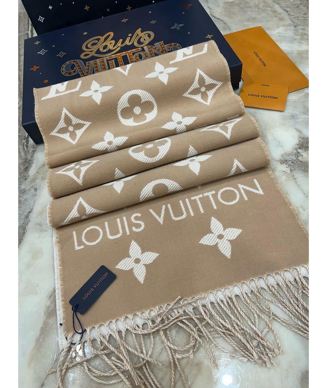 LOUIS VUITTON Бежевый шерстяной шарф, фото 3