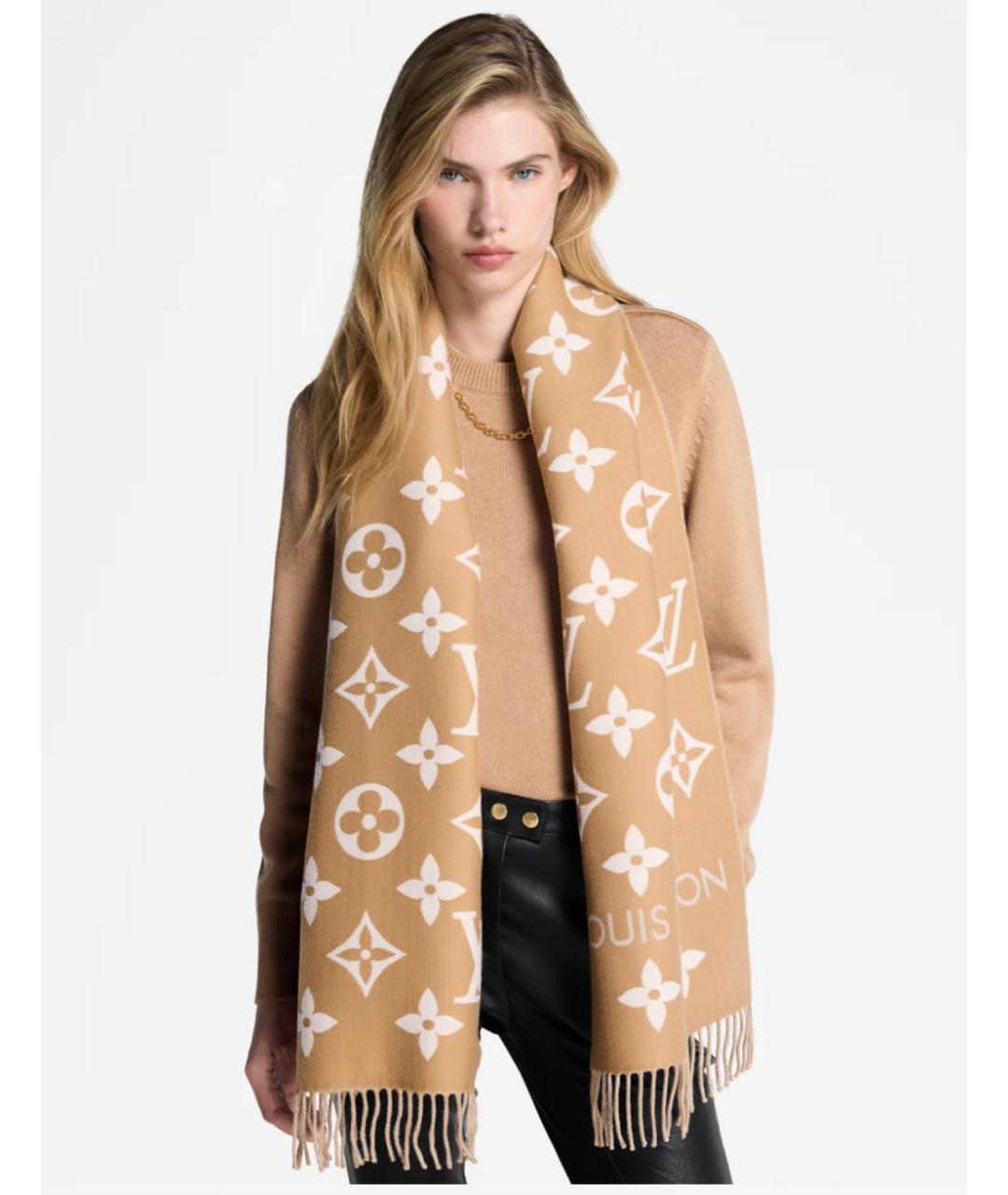 LOUIS VUITTON Бежевый шерстяной шарф, фото 6