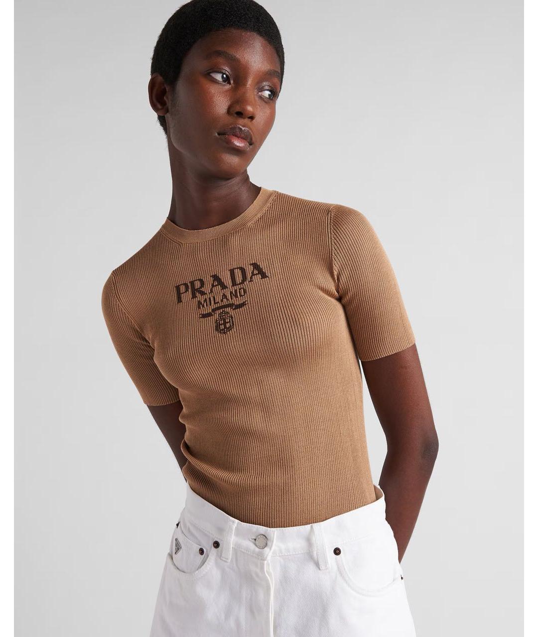 PRADA Коричневый шелковый джемпер / свитер, фото 2